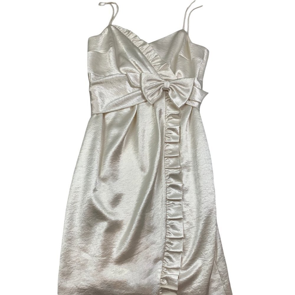 Nine West Spaghetti Strap Ruffled /Bow Satin Cocktail/Party Dress Women's Size 8